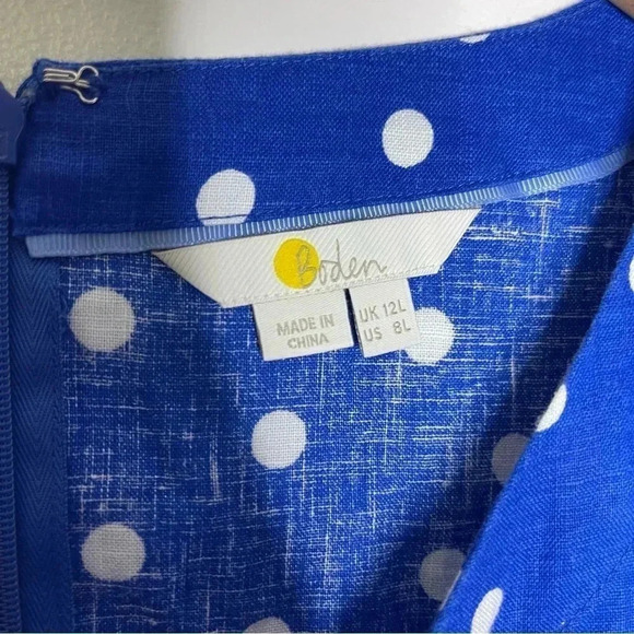 Boden Blue Polka Dot Rae Linen Dress Size 8 Tall Long - Picture 6 of 10